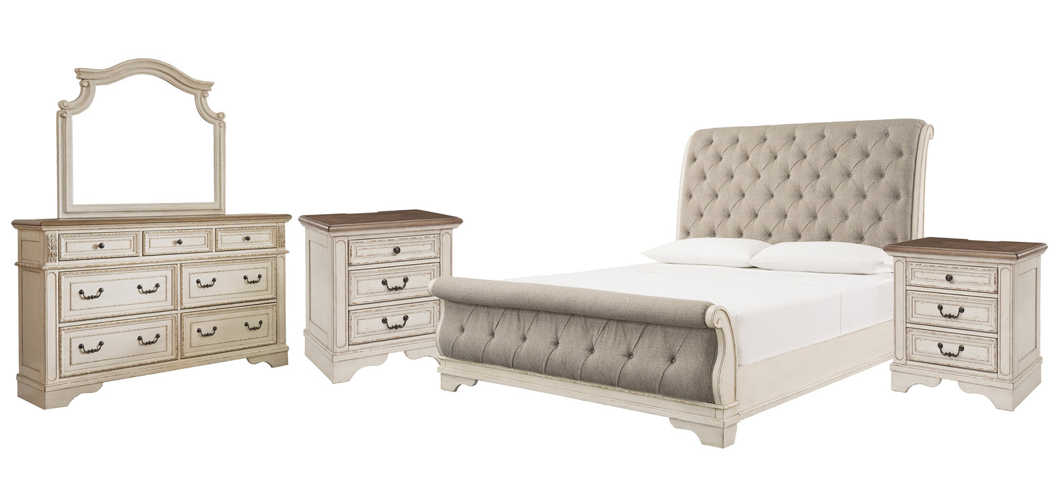 Realyn  Sleigh Bed With Mirrored Dresser And 2 Nightstands