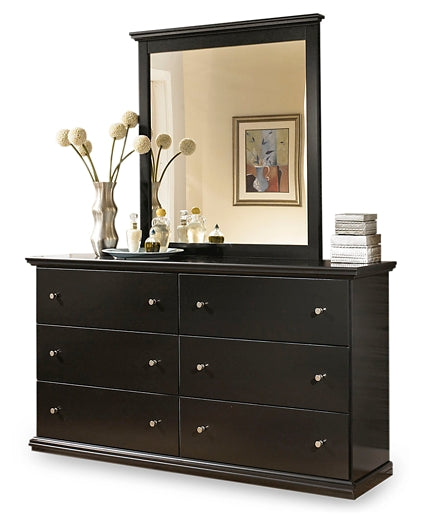 Maribel Queen/Full Panel Headboard with Mirrored Dresser and 2 Nightstands