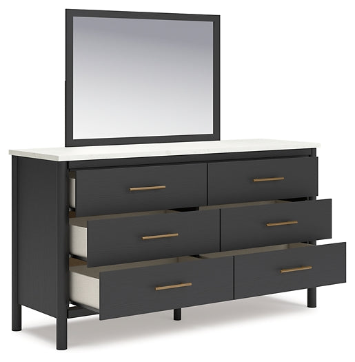 Cadmori Full Upholstered Panel Bed with Mirrored Dresser and Nightstand