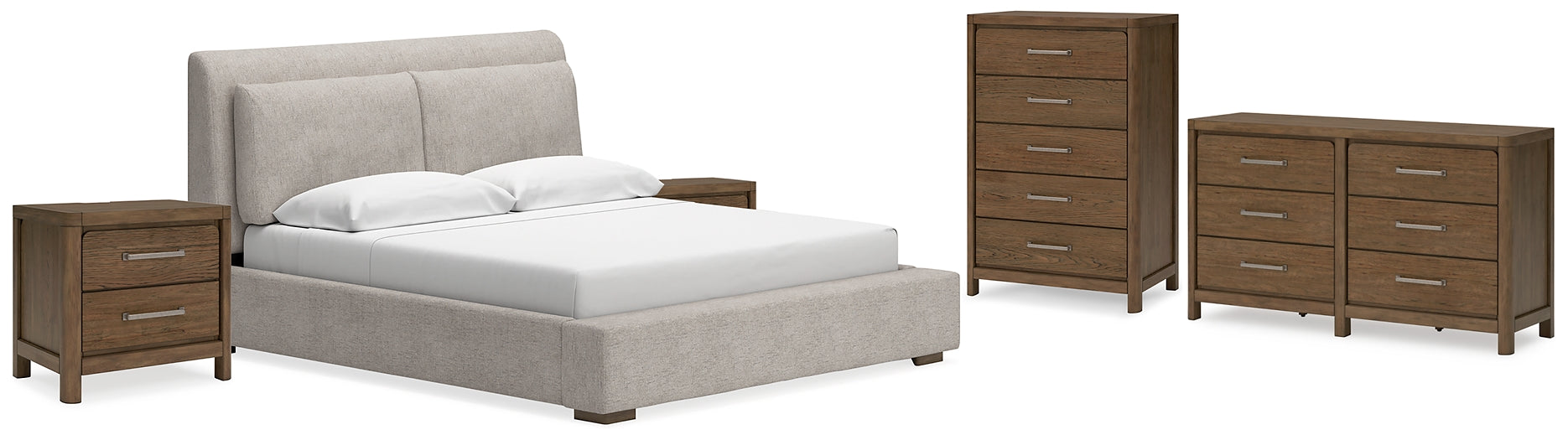 Cabalynn California King Upholstered Bed with Dresser, Chest and 2 Nightstands