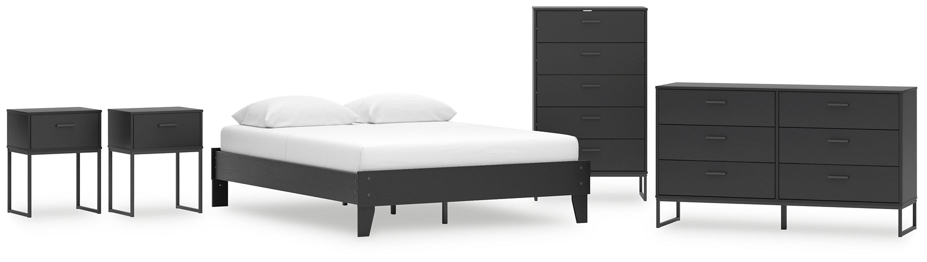 Socalle Queen Platform Bed with Dresser, Chest and 2 Nightstands