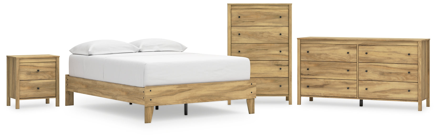 Bermacy Full Platform Bed with Dresser, Chest and Nightstand