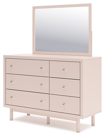 Wistenpine Twin Upholstered Panel Headboard with Mirrored Dresser, Chest and 2 Nightstands