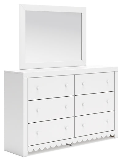 Mollviney Twin Panel Headboard with Mirrored Dresser, Chest and Nightstand