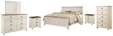 Willowton Panel Bed With Mirrored Dresser, Chest And 2 Nightstands