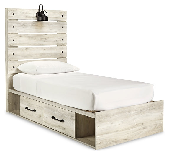 Cambeck Twin Panel Bed with 4 Storage Drawers with Mirrored Dresser, Chest and Nightstand