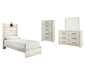 Cambeck Twin Panel Bed with Mirrored Dresser and Chest