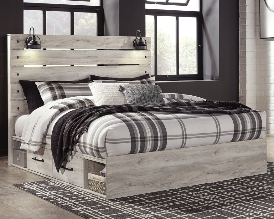 Cambeck  Panel Bed With 4 Storage Drawers With Mirrored Dresser