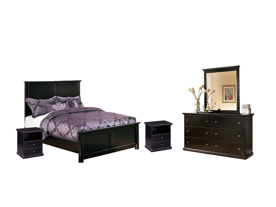 Maribel Full Panel Headboard with Mirrored Dresser and 2 Nightstands