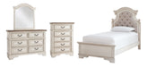 Realyn Twin Panel Bed with Mirrored Dresser and Chest