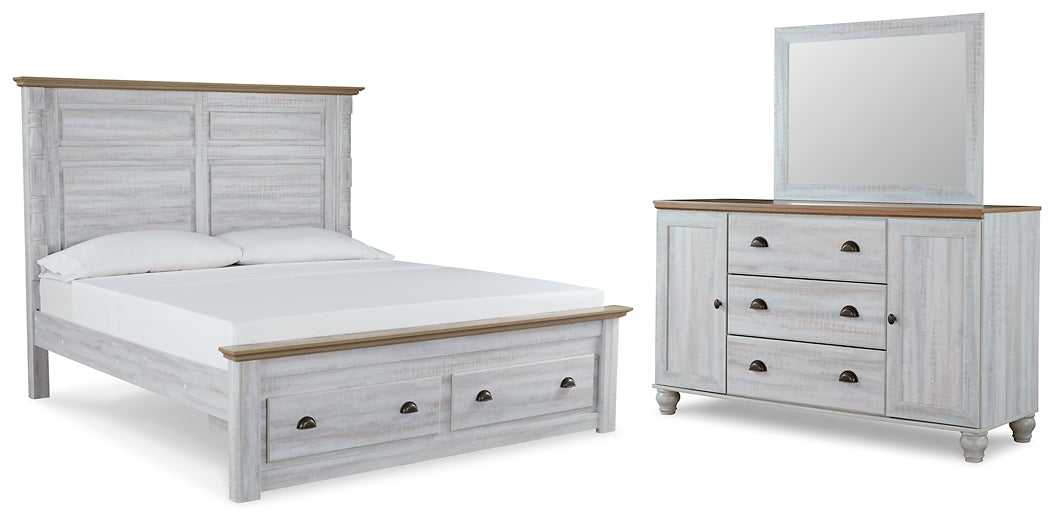 Haven Bay King Panel Storage Bed with Mirrored Dresser