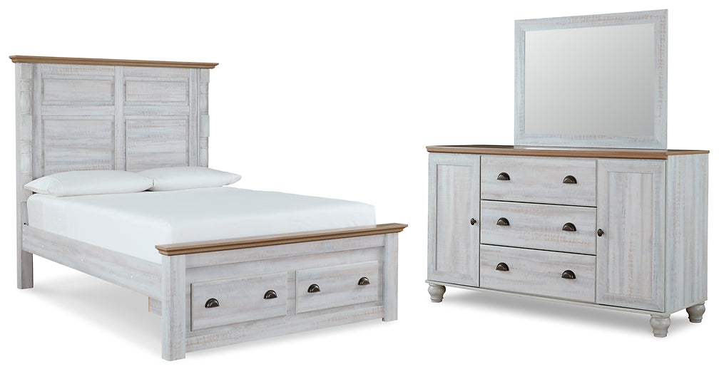 Haven Bay Queen Panel Storage Bed with Mirrored Dresser