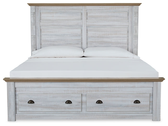 Haven Bay King Panel Storage Bed with Mirrored Dresser and 2 Nightstands