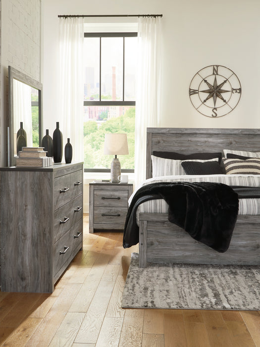 Bronyan King Panel Bed with Mirrored Dresser and 2 Nightstands