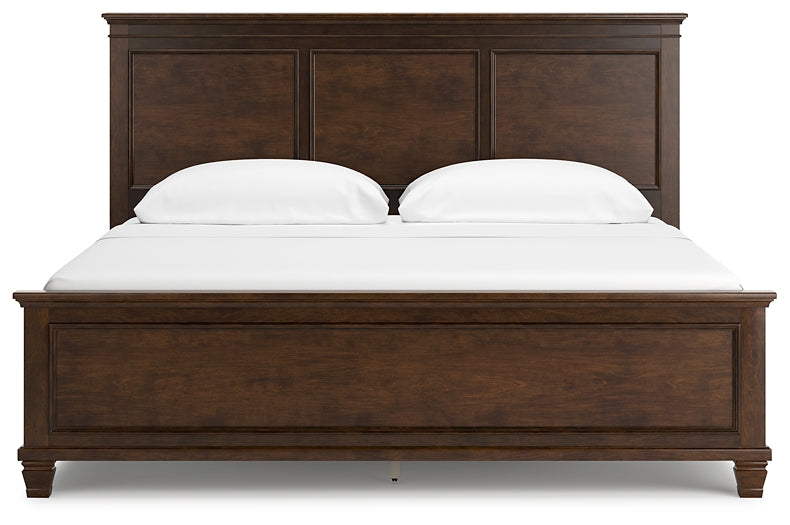 Danabrin California King Panel Bed with Mirrored Dresser and 2 Nightstands