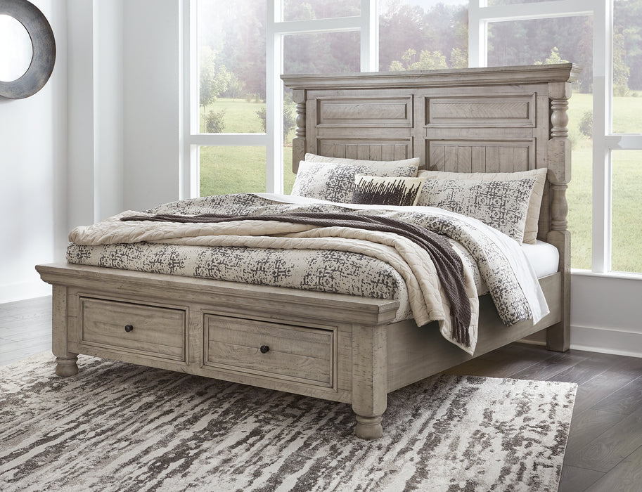 Harrastone California King Panel Bed with Mirrored Dresser and 2 Nightstands