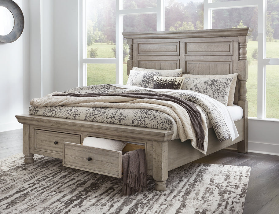 Harrastone California King Panel Bed with Mirrored Dresser and 2 Nightstands